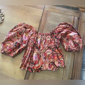 Billabong cropped top orange paisley design size large